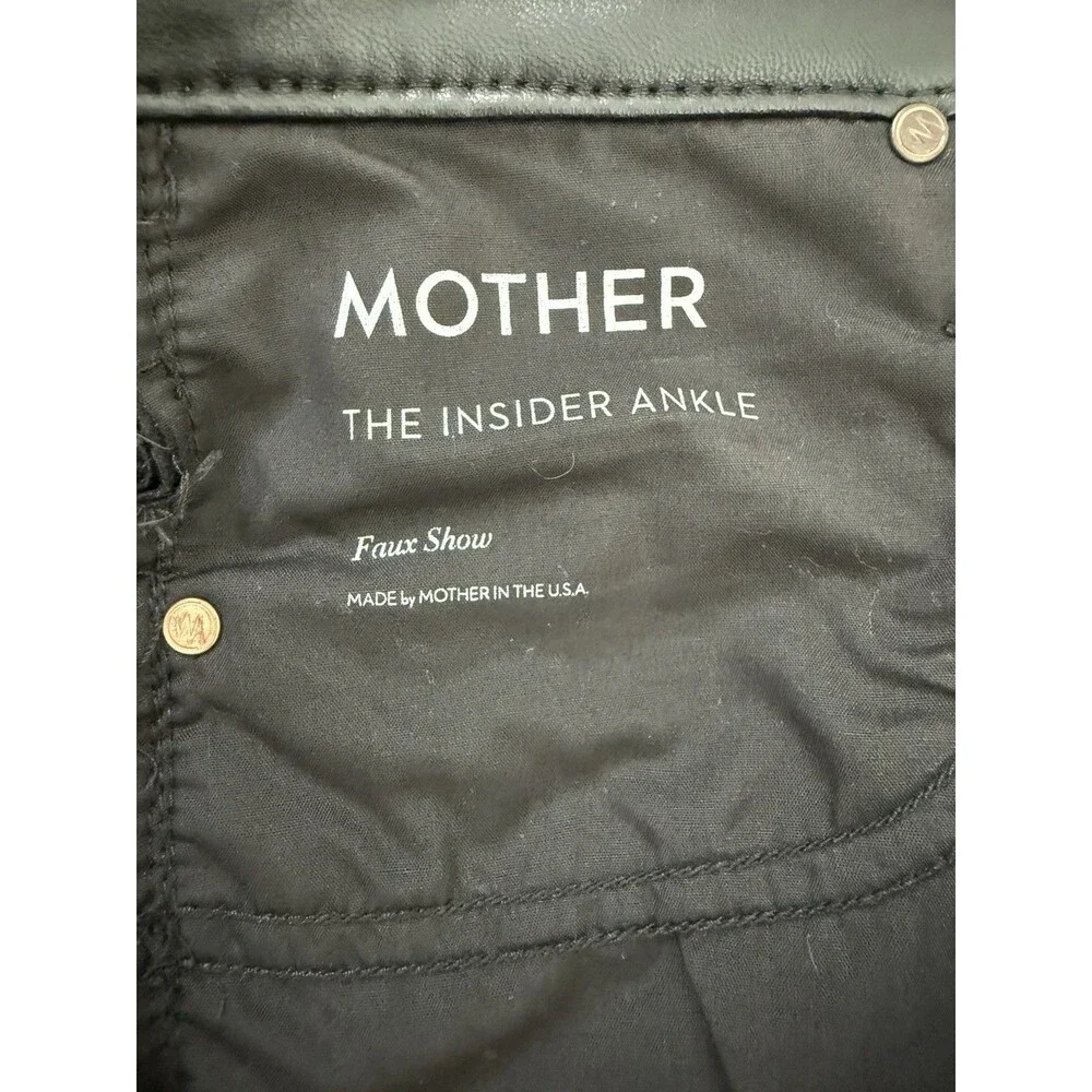 MOTHER The Insider Ankle Faux Show Pants 29 Black Faux Leather Cropped Flare